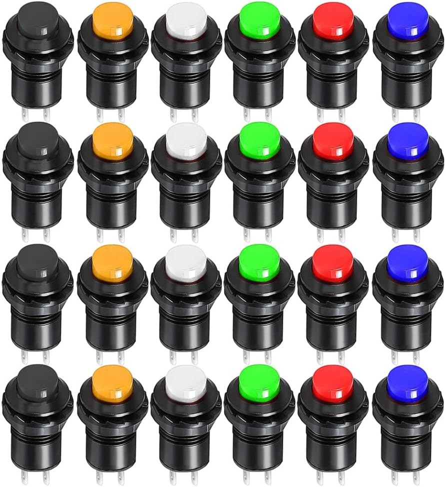 24pcs 12mm Momentary Push Button SPST ON/Off AC 250V/1.5A 125V/3A, Lockless Mini