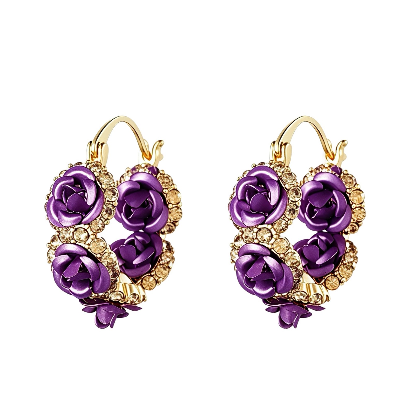 Seakuur Rose Crystal Hoop Earrings for Women, Gold Plated Large, Violet