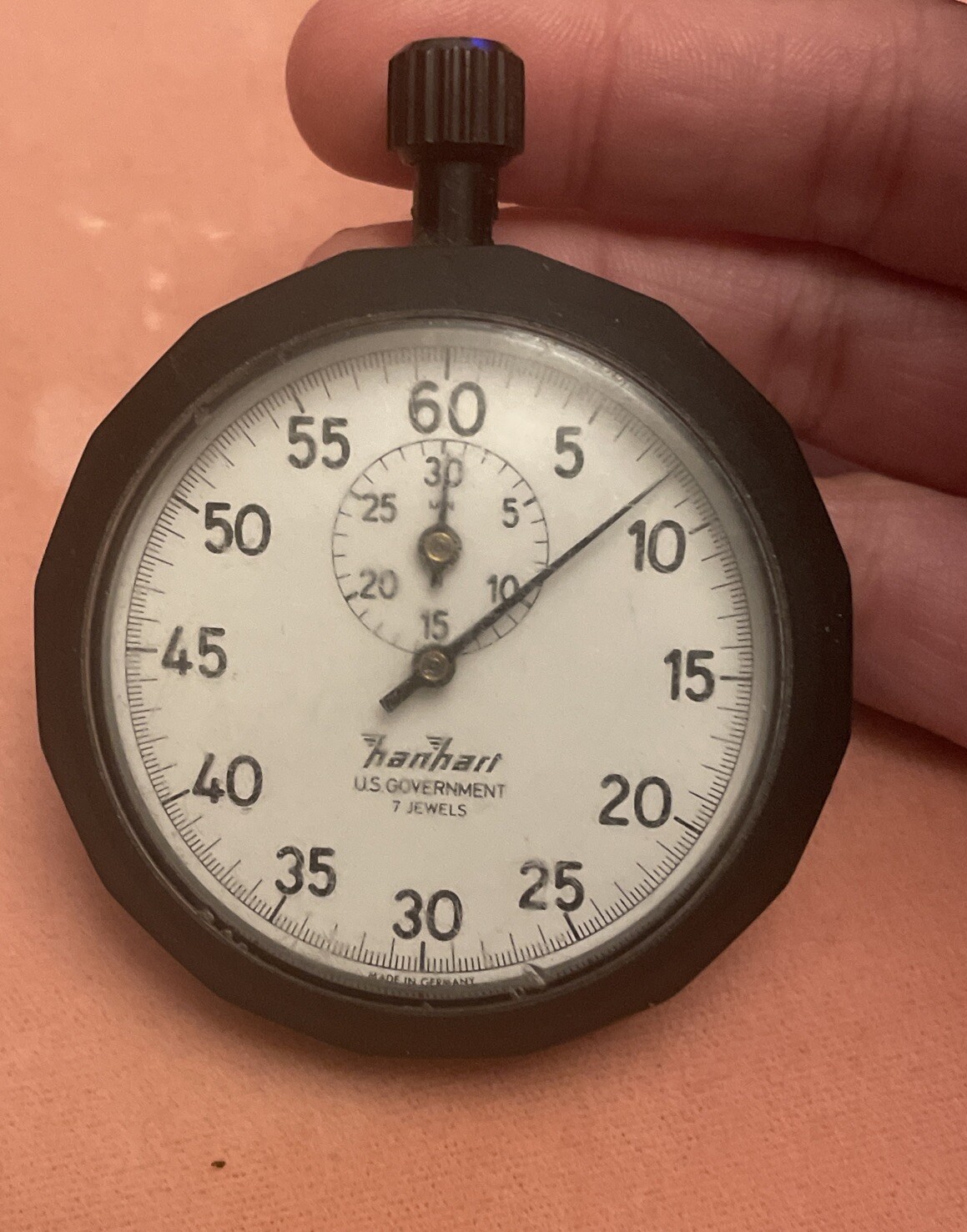 HANHART US Government Crown Stopper 7 Jewels Stop Watch WORKING