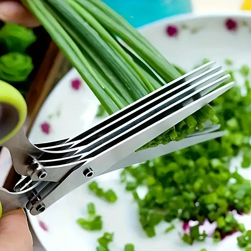Stainless Steel 5-Blade Herb Scissors Multipurpose Kitchen Shears with Brush