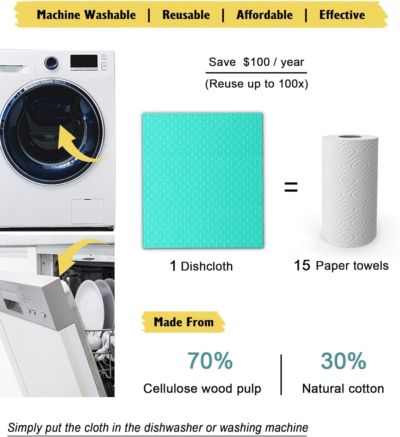 10 Pack Reusable Kitchen Dishcloths - Ultra Absorbent Dish Towels for Washing