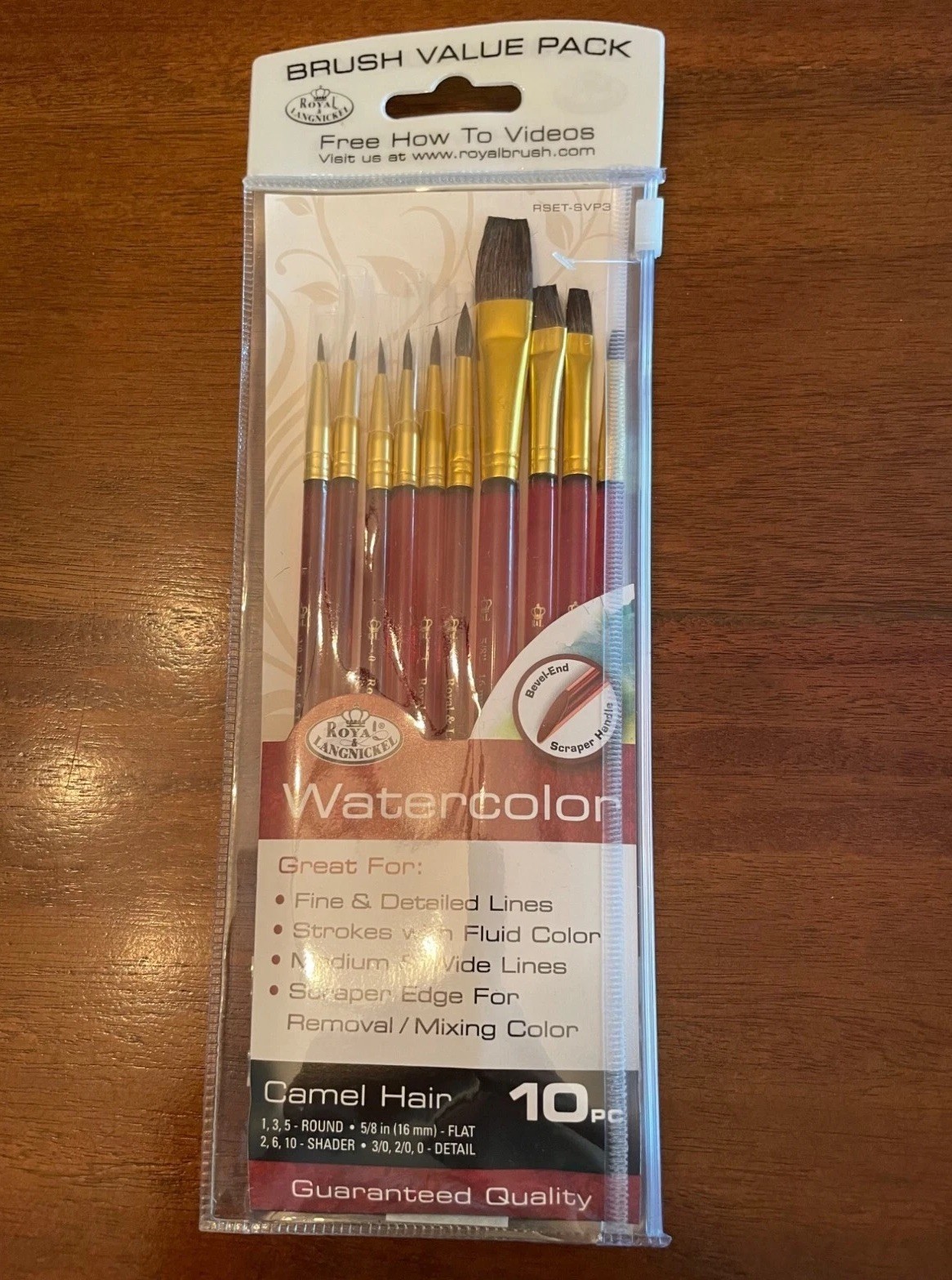Royal & Langnickel Camel Hair Brush Value Pack Bevel Scraper Handle Watercolor