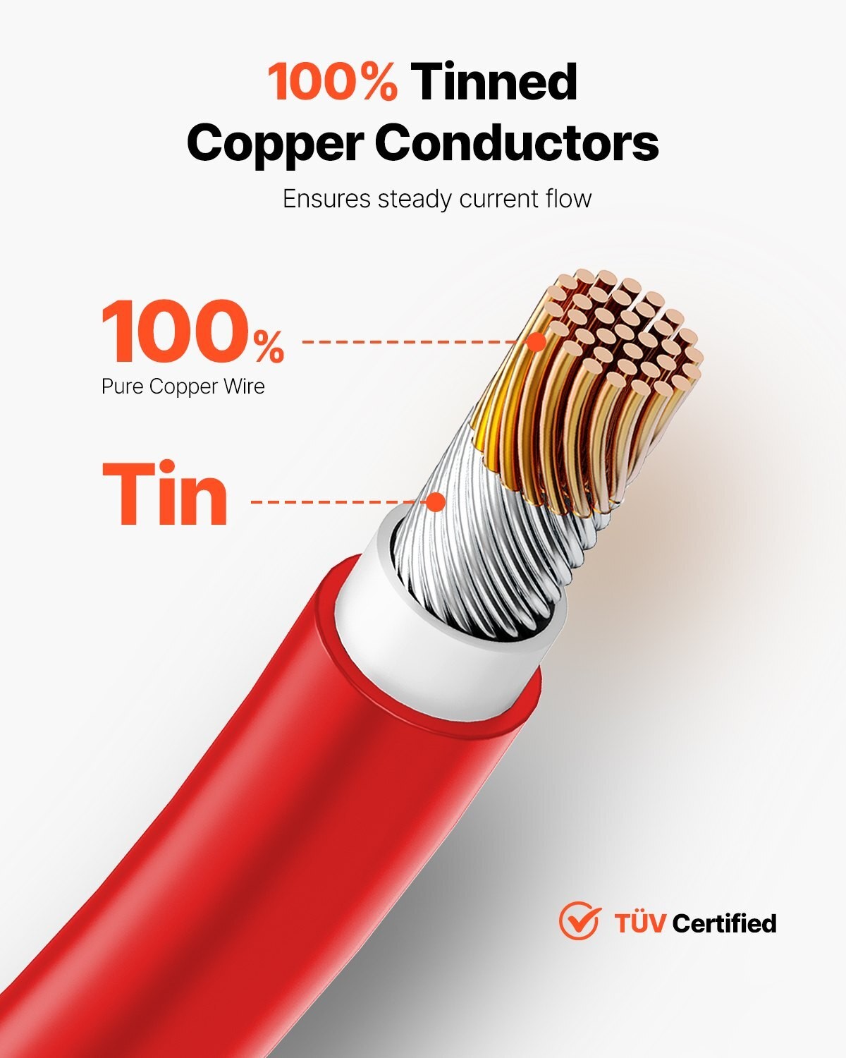VEVOR 100FT Solar Panel Extension Cable 10AWG Waterproof PV Red