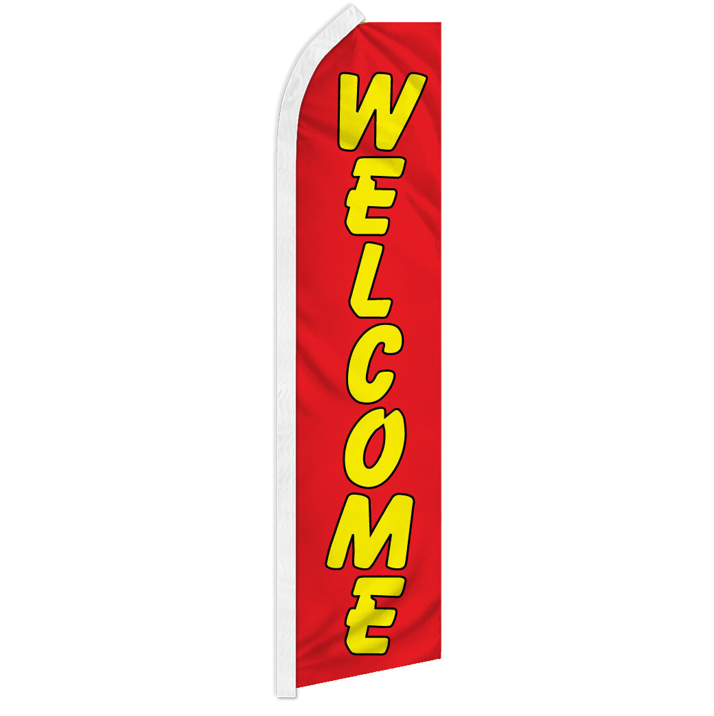 Welcome Swooper Flutter Feather Advertising Flag Welcome Flag Come In Rd/Yw