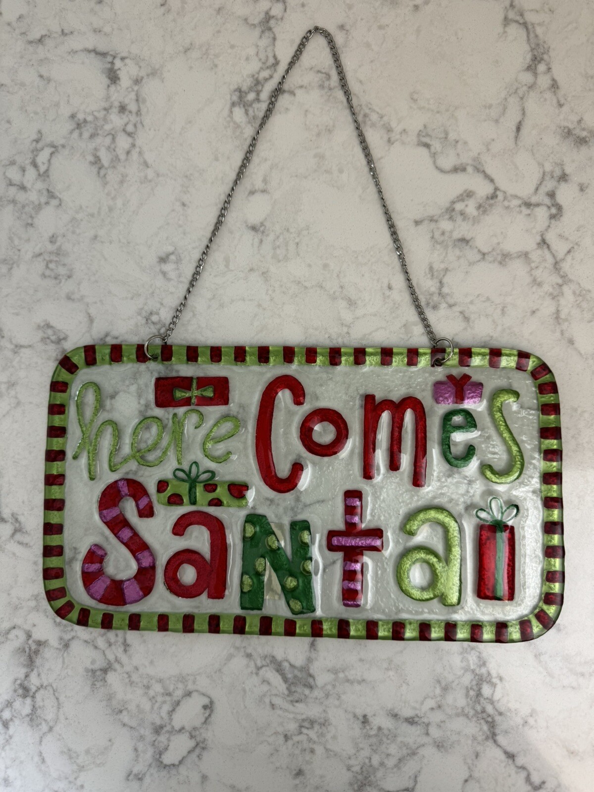 Silverstri Glass Sign “Here Comes Santa” 2011