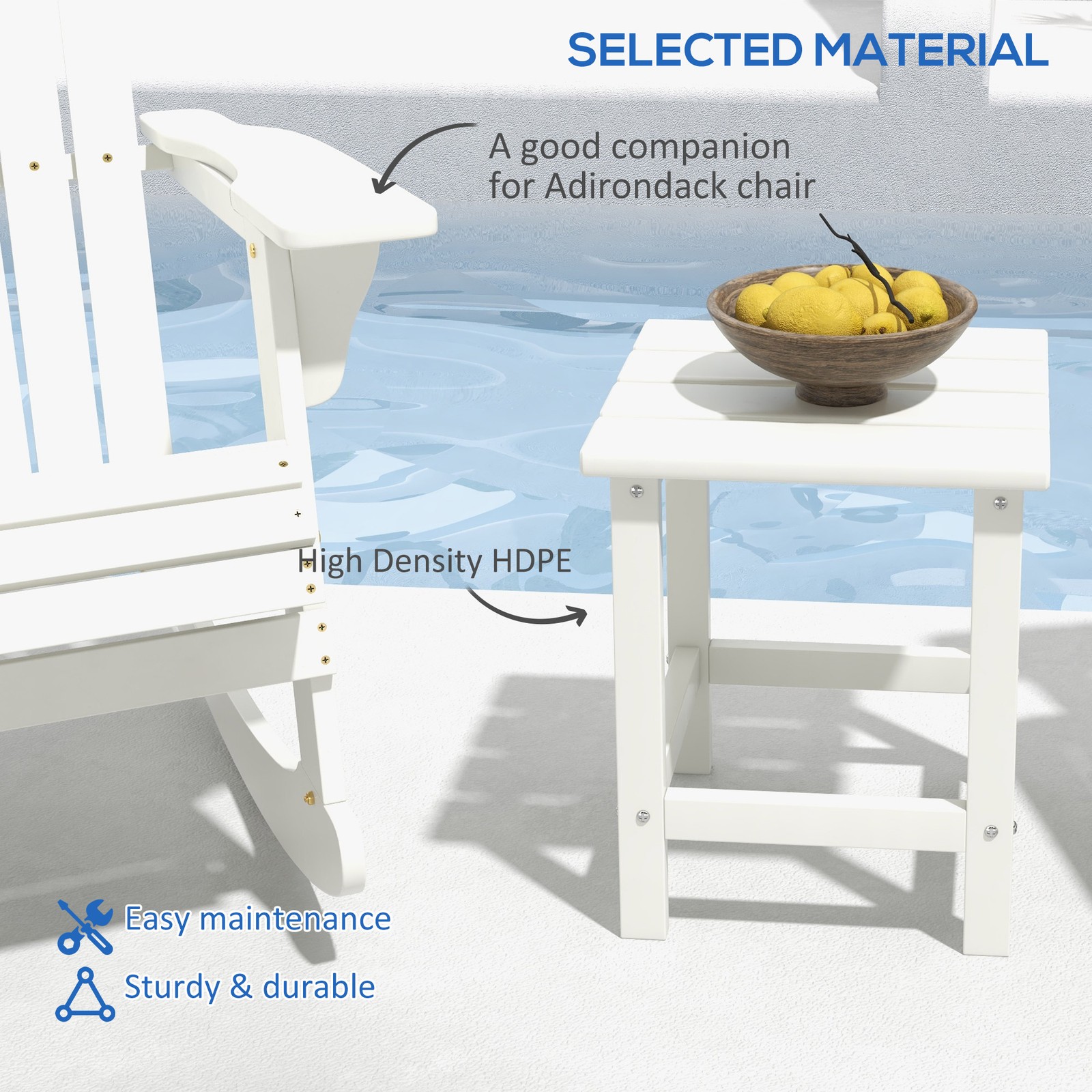15" Adirondack Square Patio Side Table Weather-Resistant HDPE for Outdoor Porch