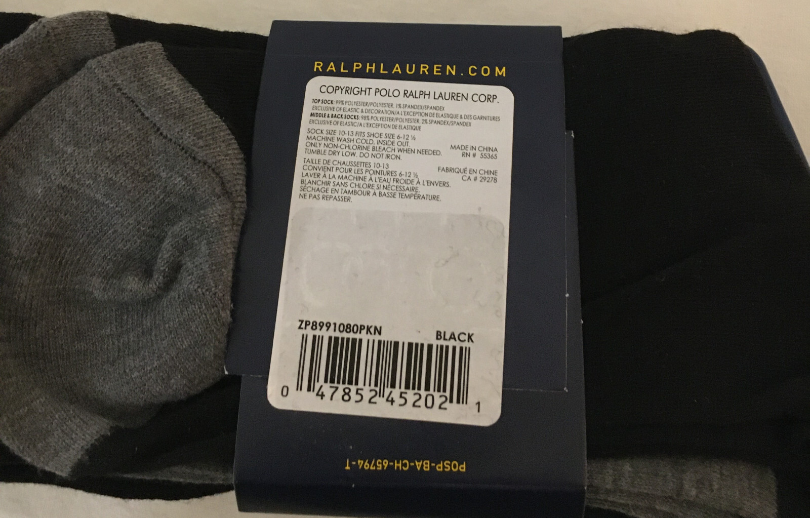 Polo Ralph Lauren Dress Socks 3 Pair Black Gray Men Sock Size 10-13 New