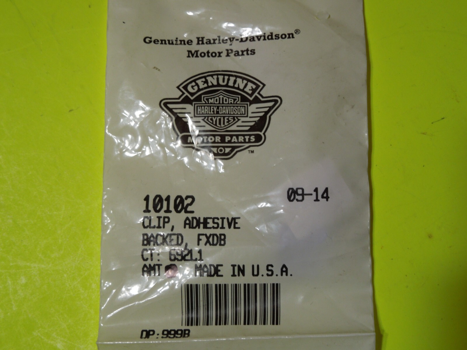 1 NOS OEM Harley Davidson Small - Adhesive Back Clip P/N 10102