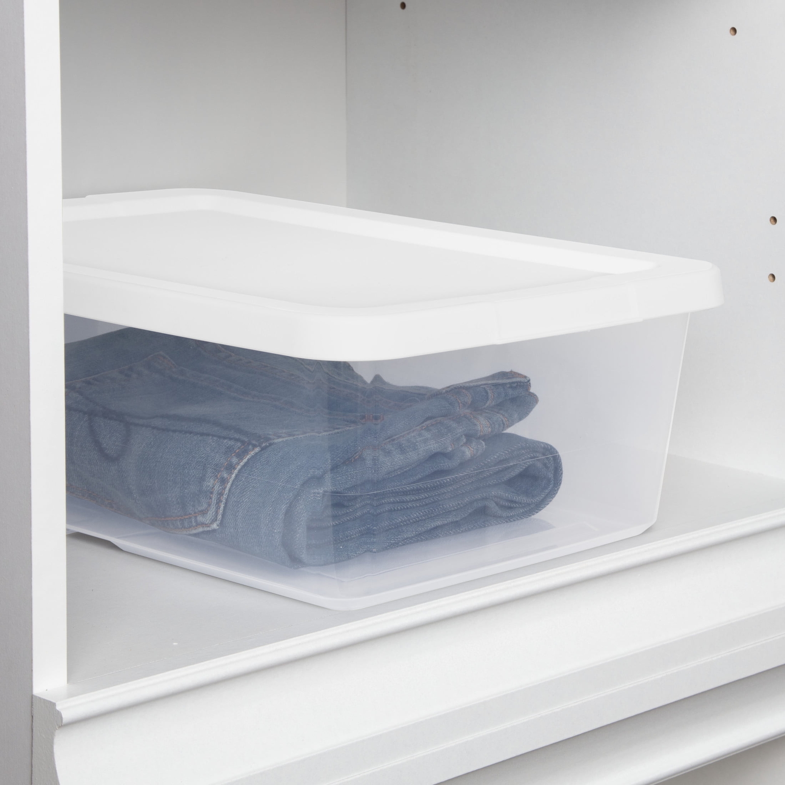(4) 12 Quart Storage Boxes, Clear Plastic Storage Bin with Snap-on Lid, White