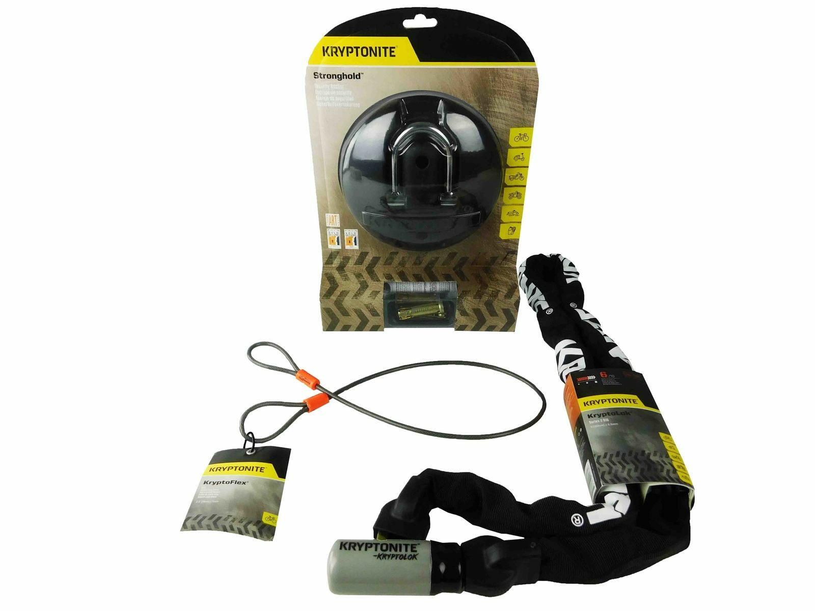 Kryptonite Stronghold 525 2.5ft Looped Cable, Series 2 915 5ft Integrated Chain