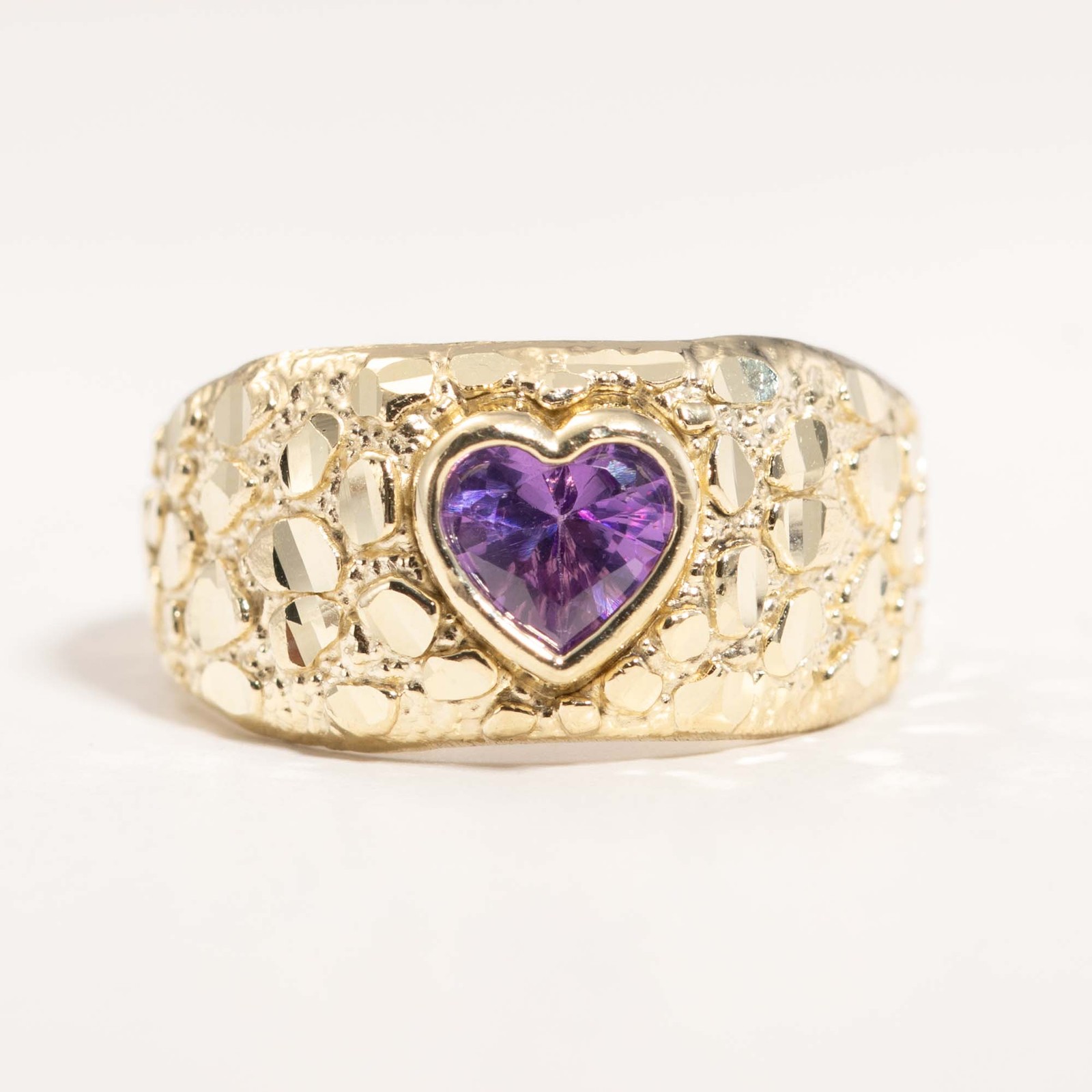 Solid 10K Gold Colorful Heart Nugget Ring Yellow Gold