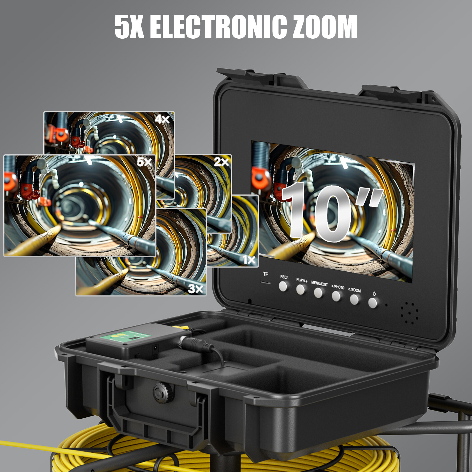 10" Pipe Inspection Camera w/ 512hz Meter Counter Sewer Camera Self Leveling 30M