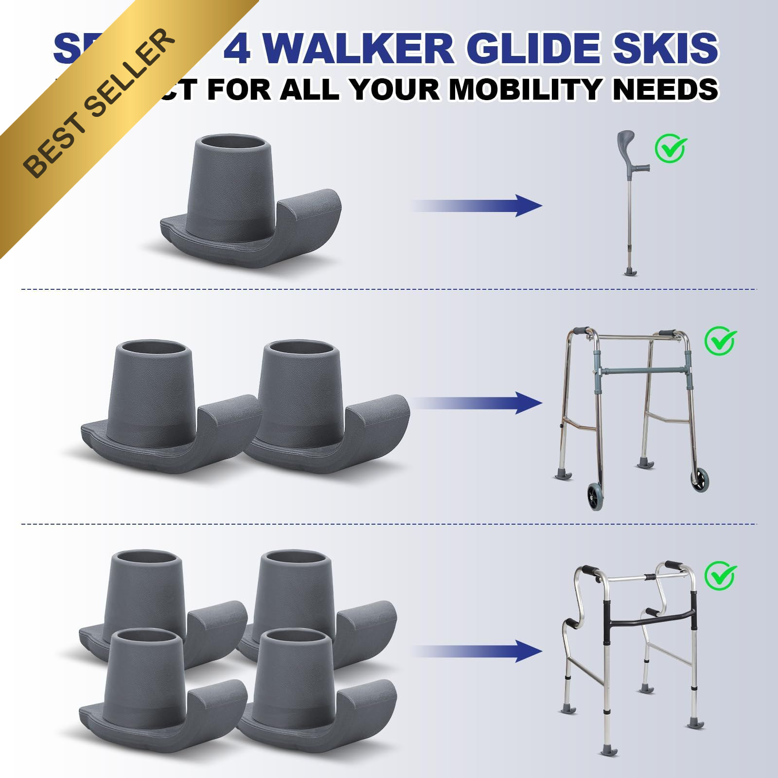 Walker Ski Glides 8 Pack Universal Folding Walker Accessories Mobility Aid