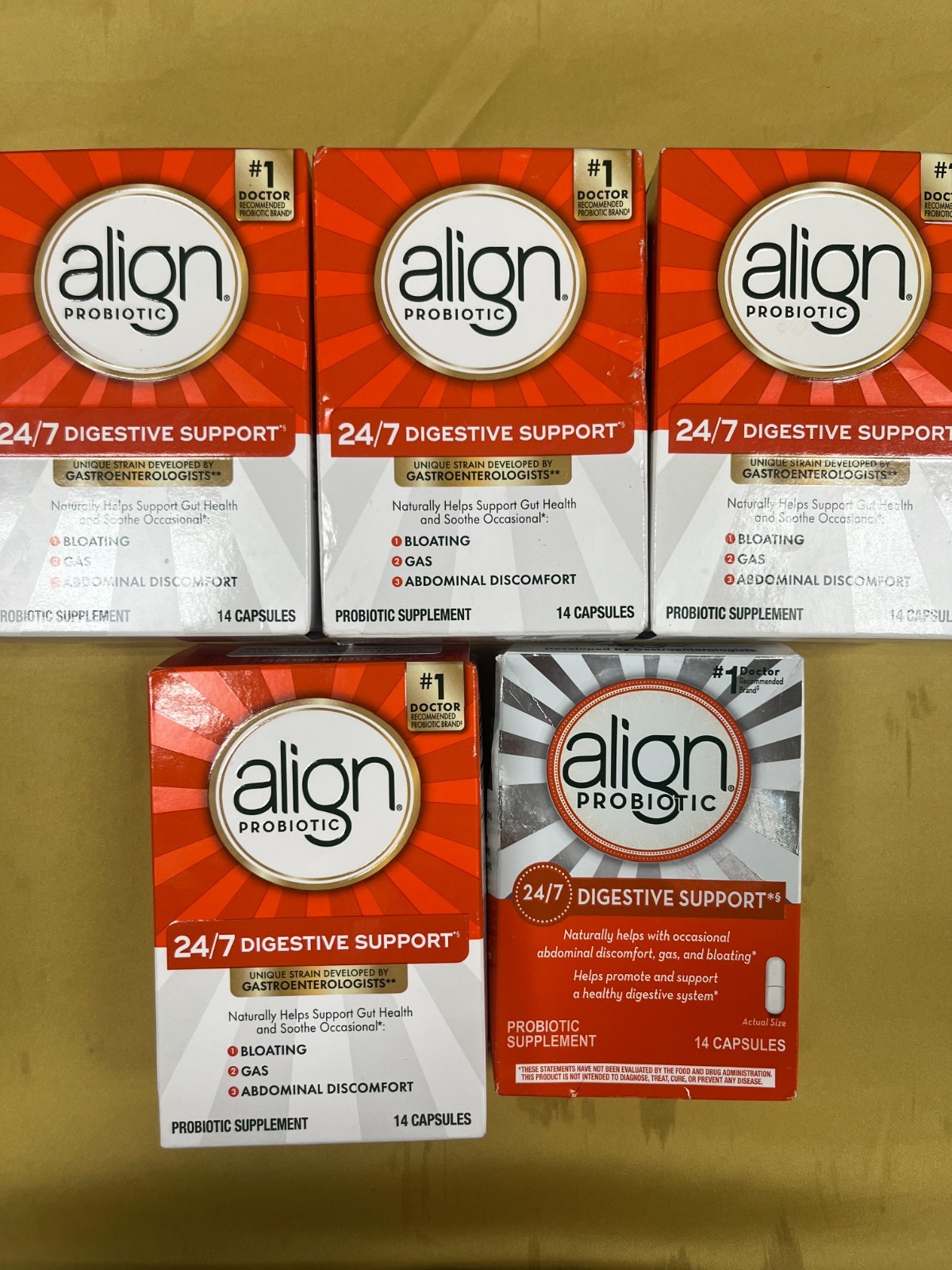 5 New Align Probiotic 24/7 Digestive Support - 14 Capsules Each Box Exp. 07/27+