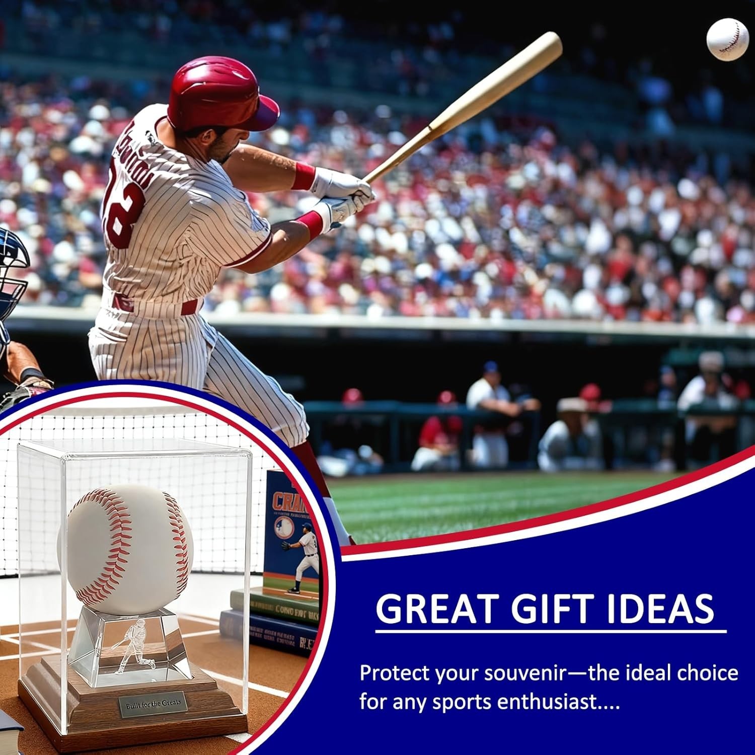 Baseball Display Case Stand with LED Lights Silvery for Souvenir