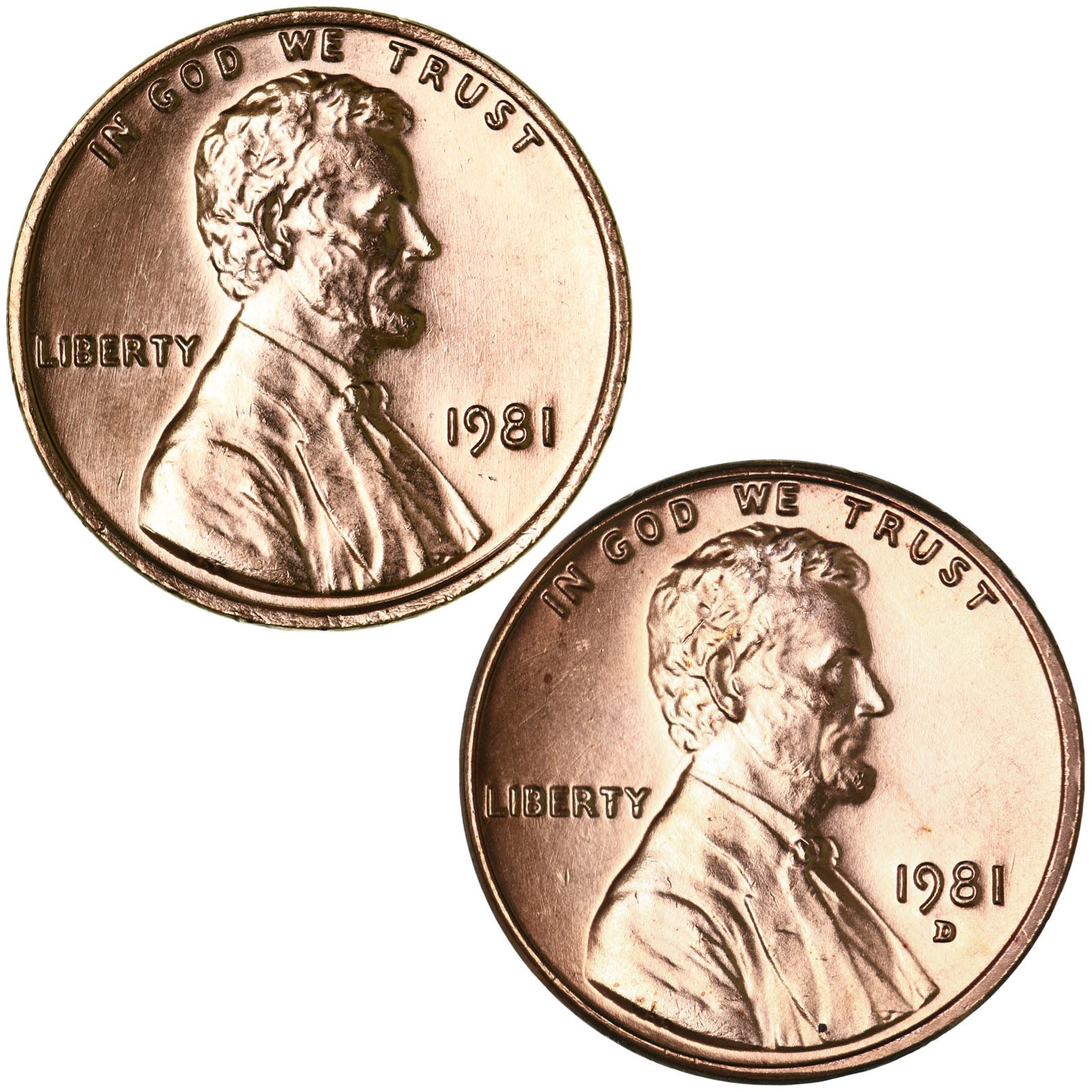 1981 P D Lincoln Memorial Cent Brilliant Uncirculated 2 Coin Year Set