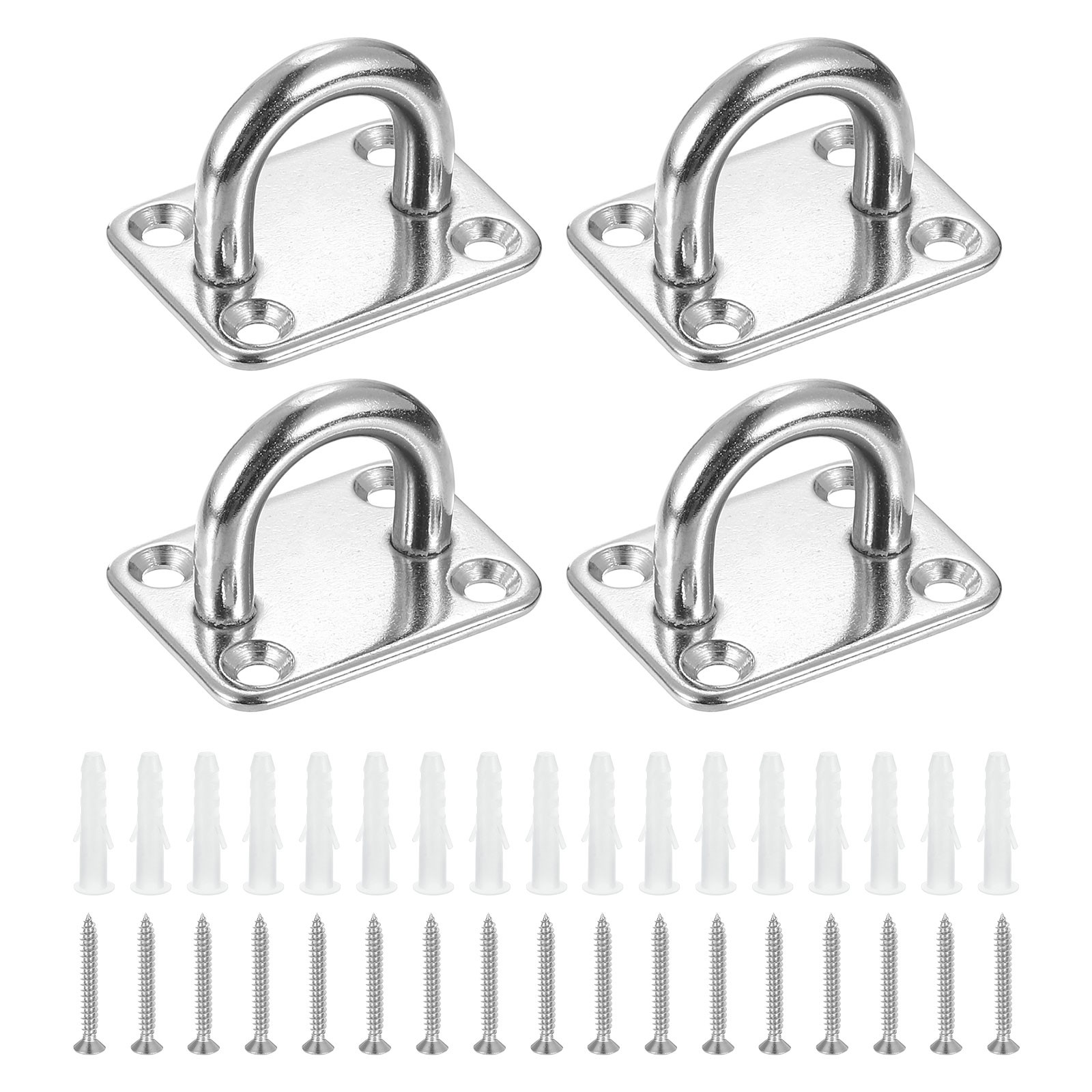 4 Pcs Pad Eye Plate, 2 Inch Stainless Steel Ceiling U Hooks with Screws, Silver