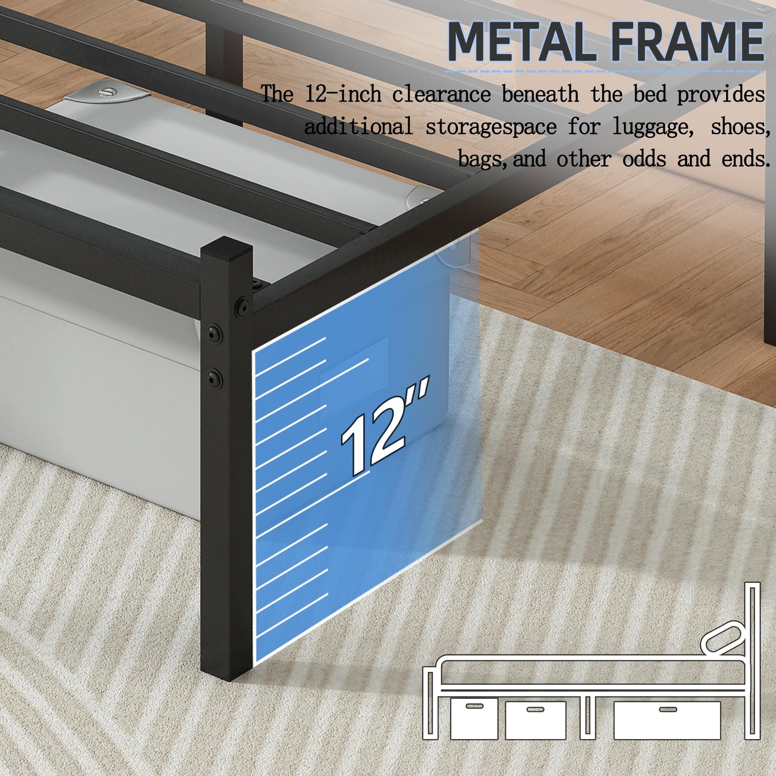 Twin Bed Frames with Headboard and Footboard, 14 Inch Metal Platform Twin Siz...