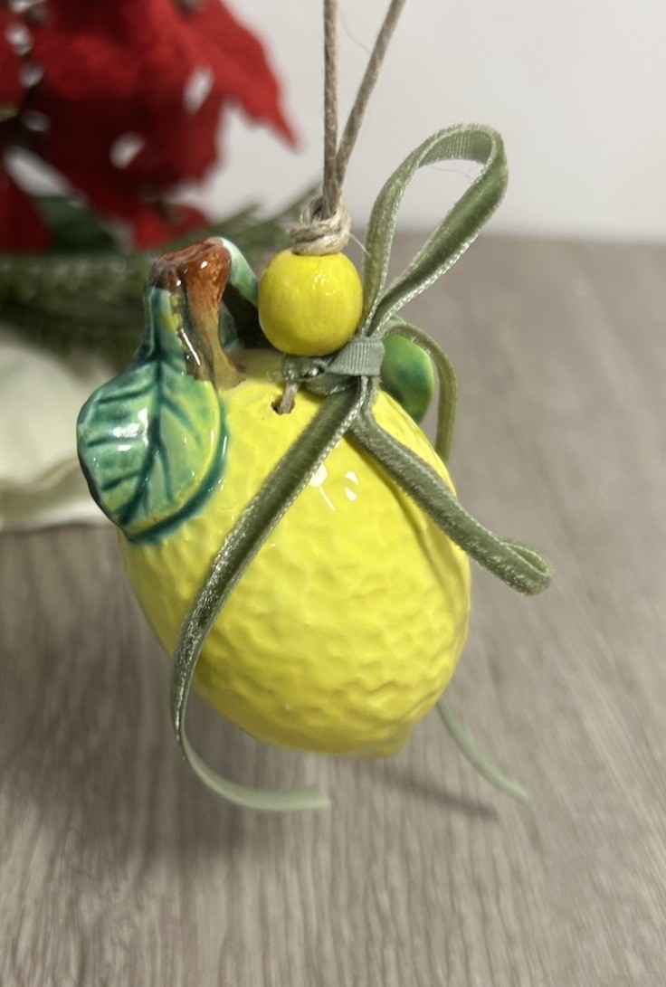 Porcelain Lemon Christmas Ornament Upcycled Vintage Salt & Pepper Shaker  Japan