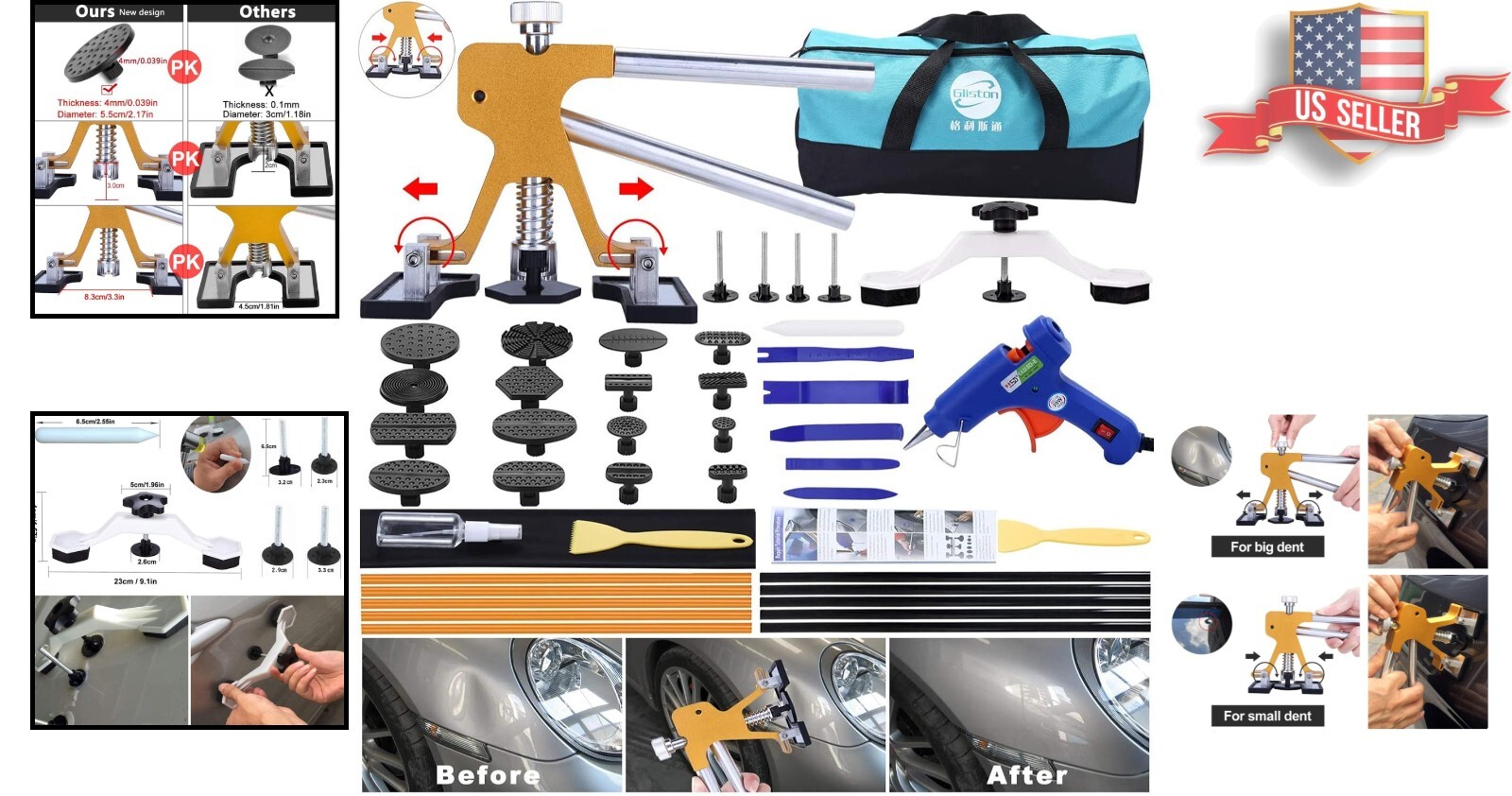 Durable 45-Piece Dent Puller Kit with Glue Gun - Easy Use for Any Skill Level