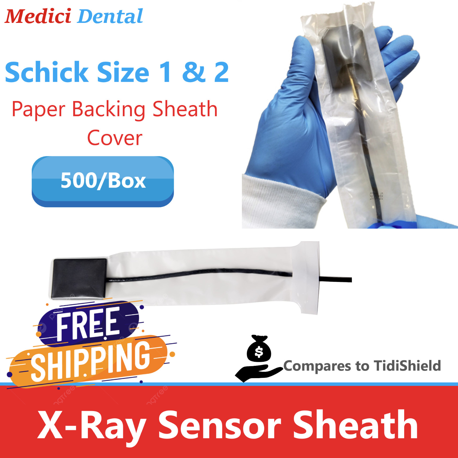 Dental Digital X-Ray Sensor Sheath for Schick Size 1 or Schick Size 2, 500/Bx