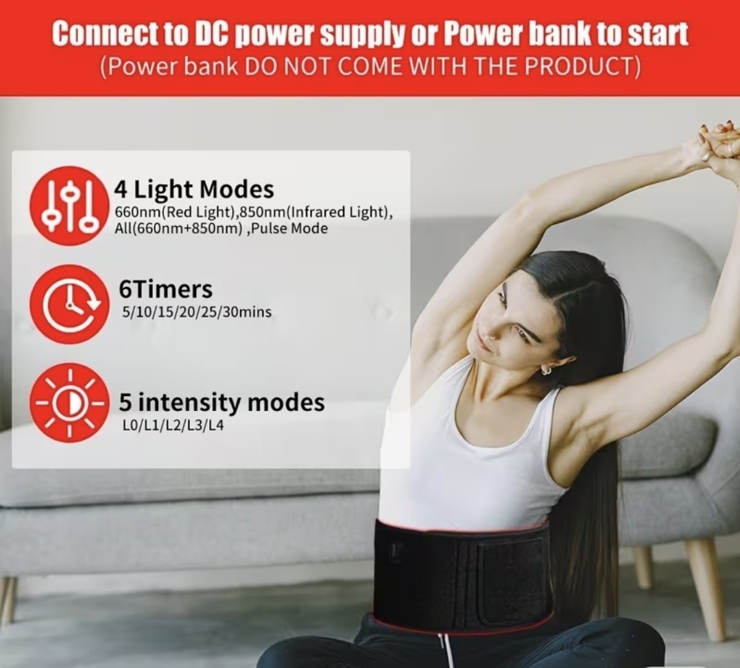 Red Light Therapy Belt, Body Device Wireless Rechargeable Controller with Timer