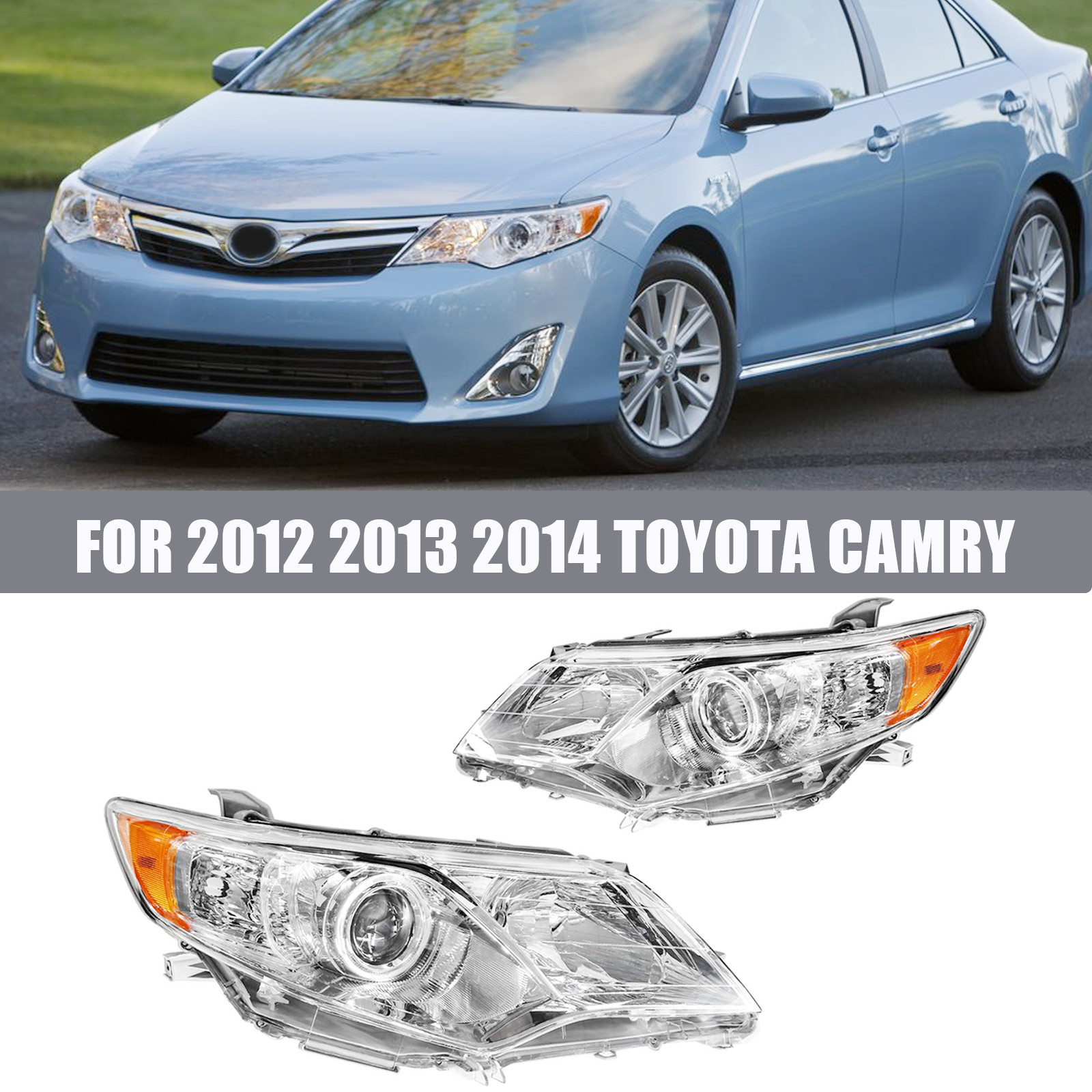 For 2012-2014 12 Toyota Camry Left+Right Headlights Assembly Projector Chrome