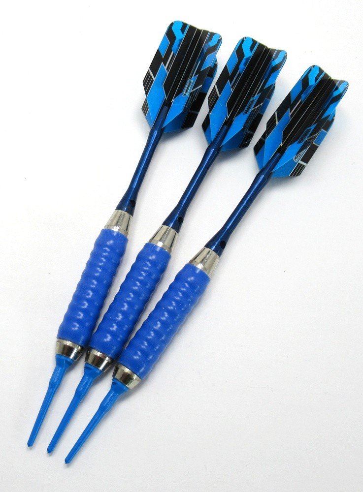 Posi-Grip Blue - 18g Soft Tip Darts - + Extra Set + Accessory Case - Tracked