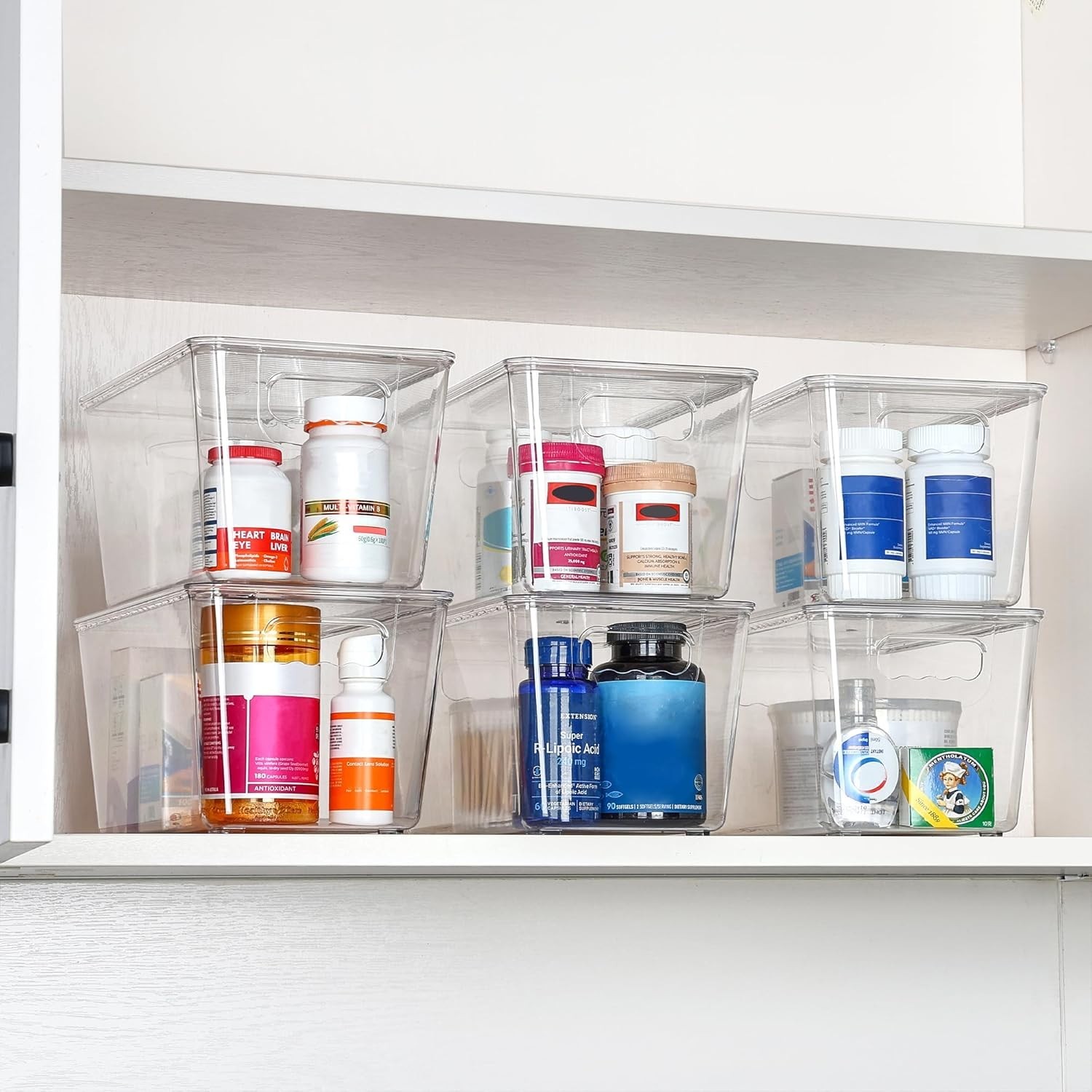 Transparent Medium Storage Bins Set | Stackable, Ideal for Kitchen & Bathroom