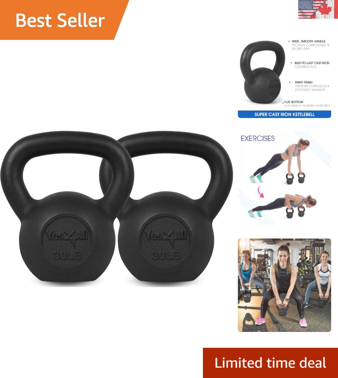 Elegant 30 LB Kettlebell Pair - Cast Iron Weights for Strength & Conditioning