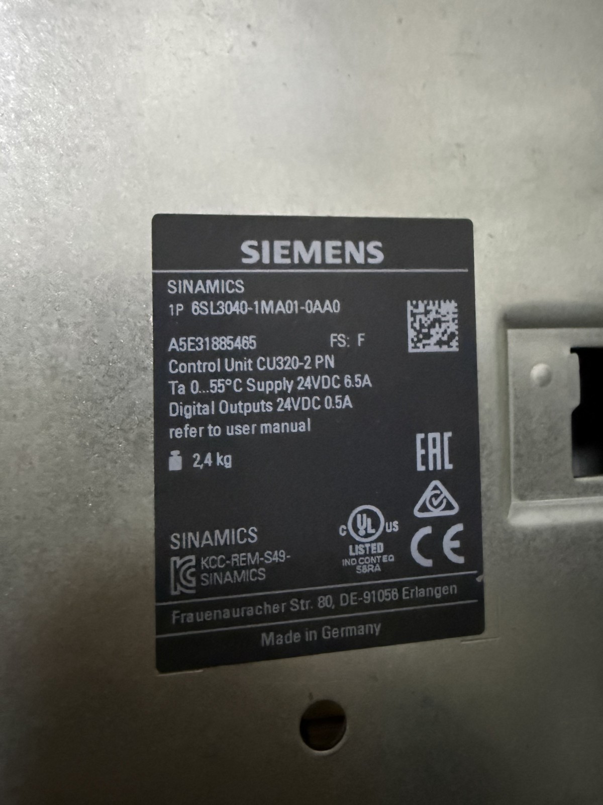 SIEMENS SINAMICS 6SL3040-1MA01-0AA0 CONTROL UNIT CU320-2PN