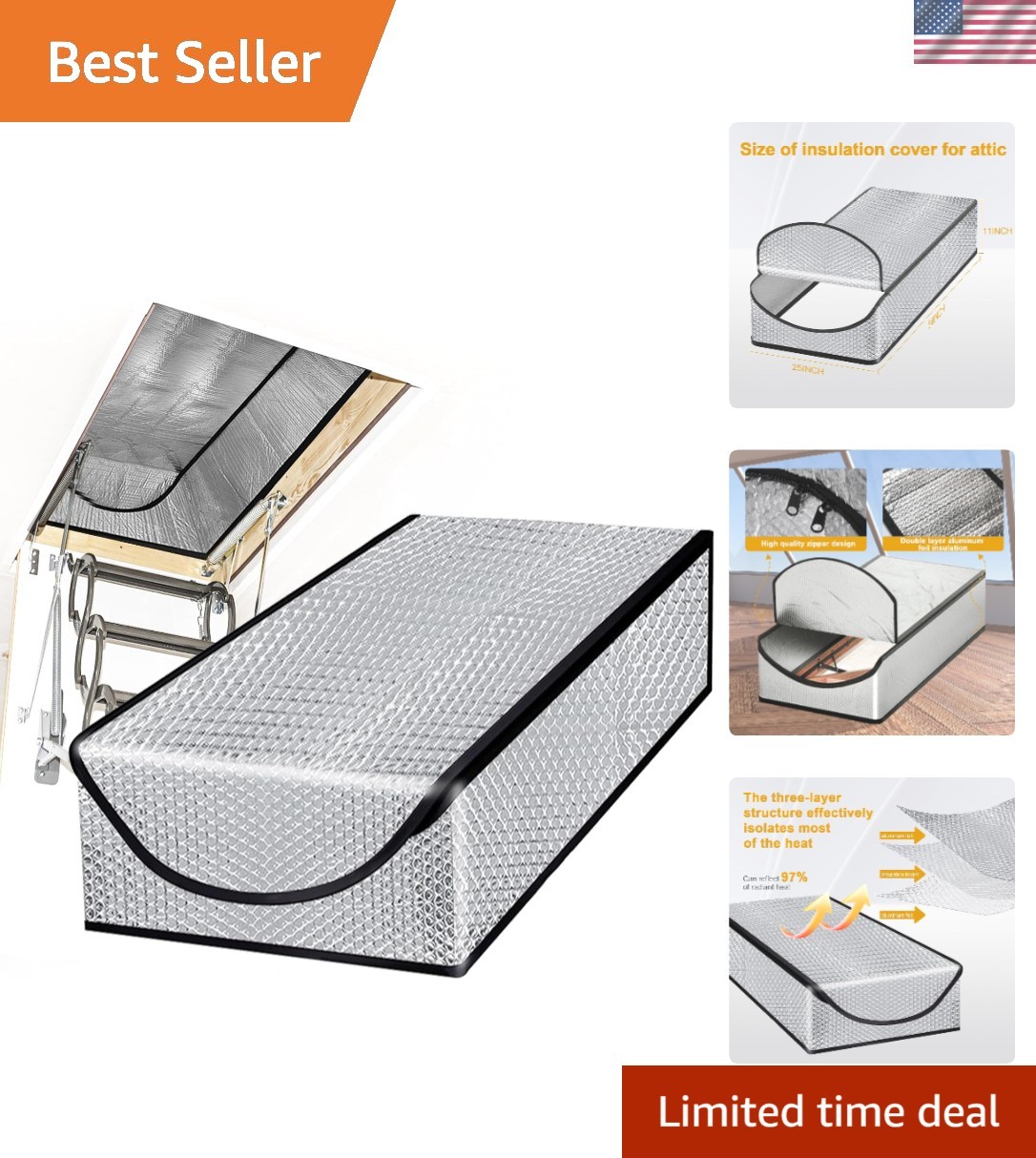 54" x 25" Aluminum Attic Stairway Insulator - Enhance Energy Efficiency Today