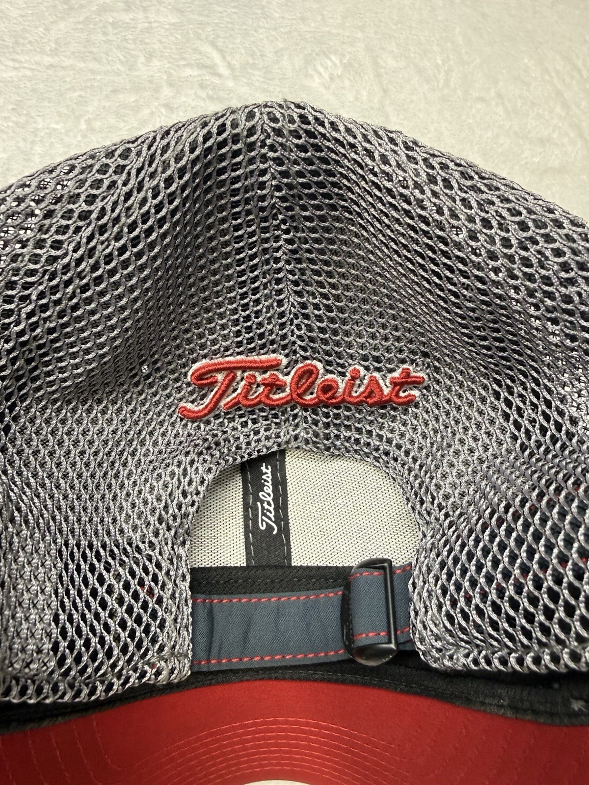 Titleist Adjustable Mesh Golf Hat Gray Mesh Back Gray Red Embroidered Logo