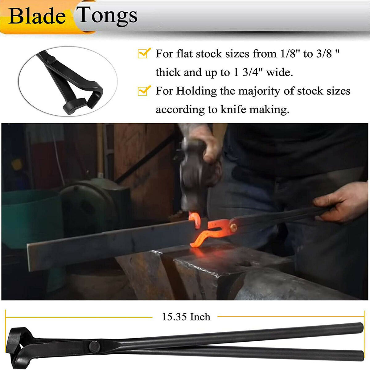 5PC Knife Making Blacksmith Tongs Bladesmith Hand Tool Set Anvil Vise Forge Flat