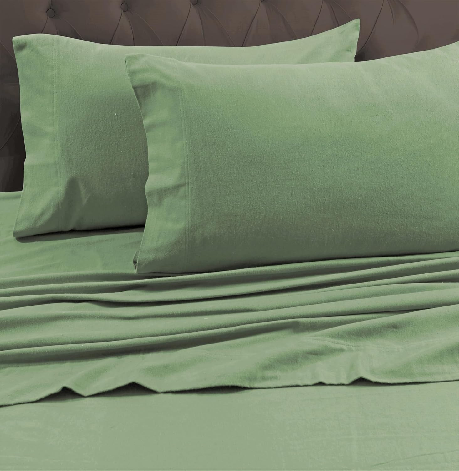 California King Luxury Solid Flannel Generous Size Flat Sheet, Green