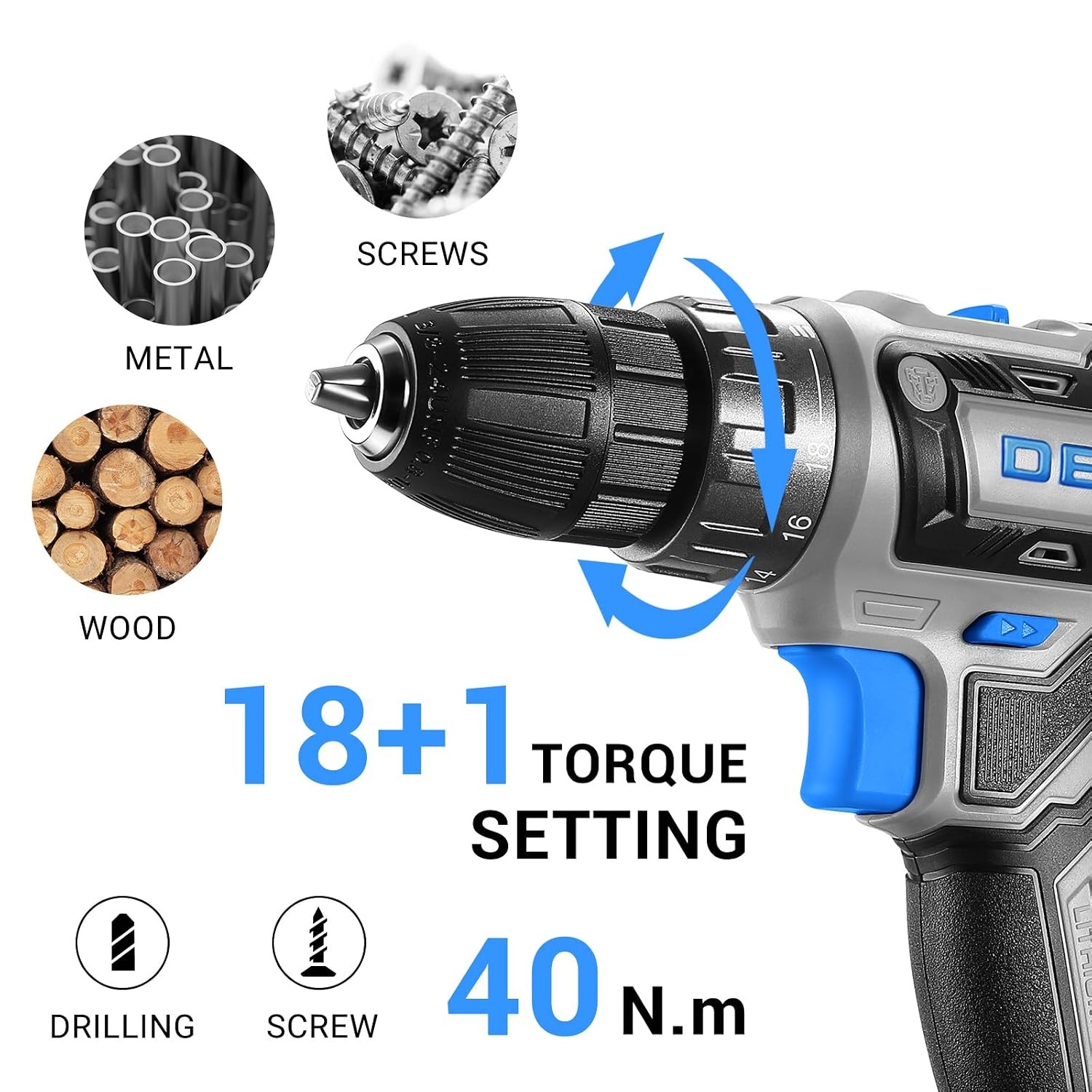 Power Drill Cordless: DEKO PRO Cordless Drill 20V Electric Power Drill Set Tool