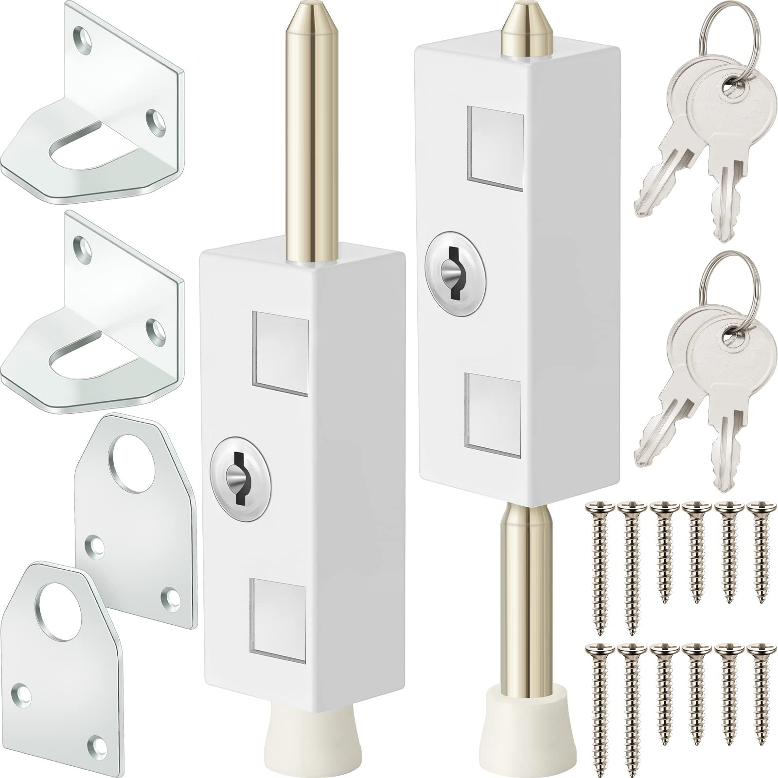 Dunzy 2 Pieces Sliding Door Lock Rectangle Patio Door Lock Keyed For Glass
