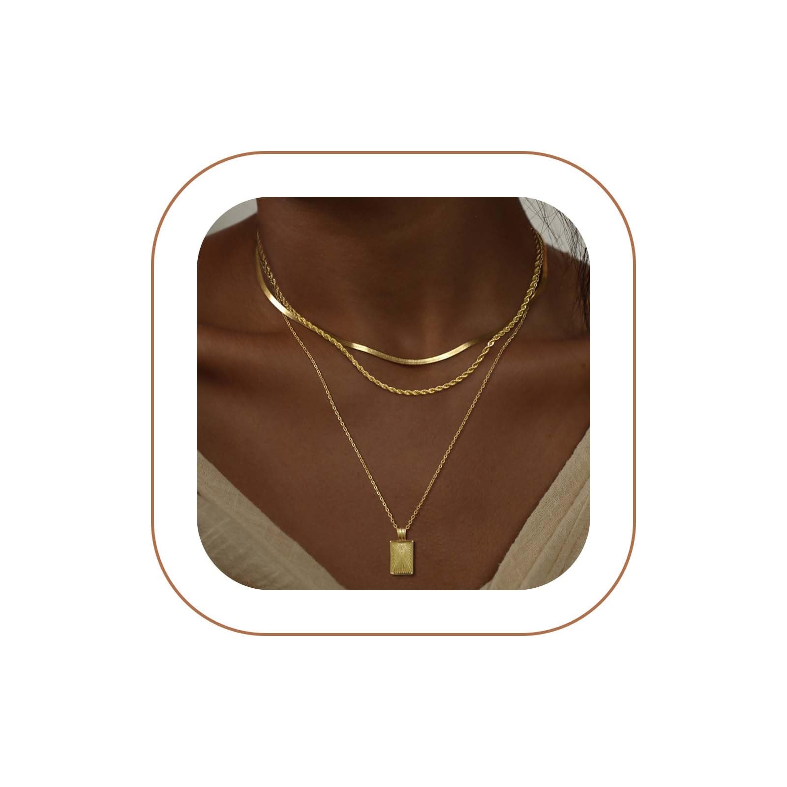 Kyerlyn layered gold necklaces for women?Stackable Simple 14K Gold Plated Chain