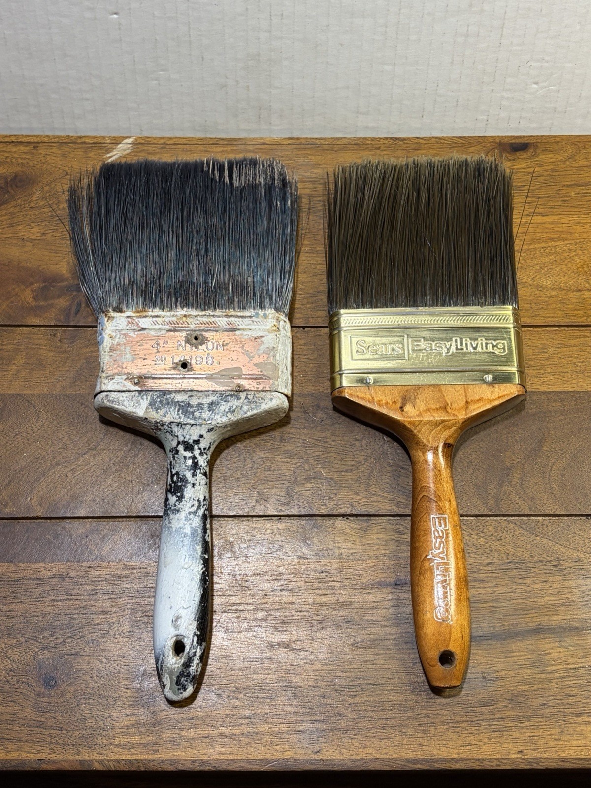 Vintage Sears Wood Handle 4” Paint Brush X2 USA Painting Farmhouse Decor