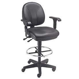Leather Stool - Task Synchro Mechanism - 360176; Footrest with Armrests Black
