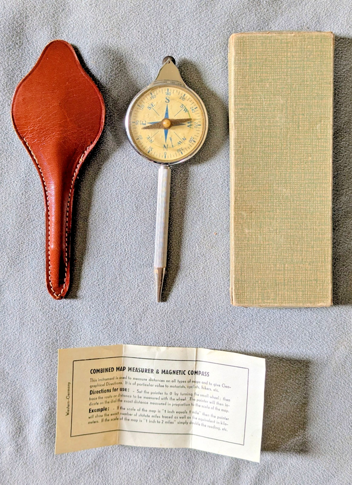 VINTAGE WESTERN GERMANY OPISOMETER w/COMPASS! BOX, CASE & INSTRUCTION INCLUDED!