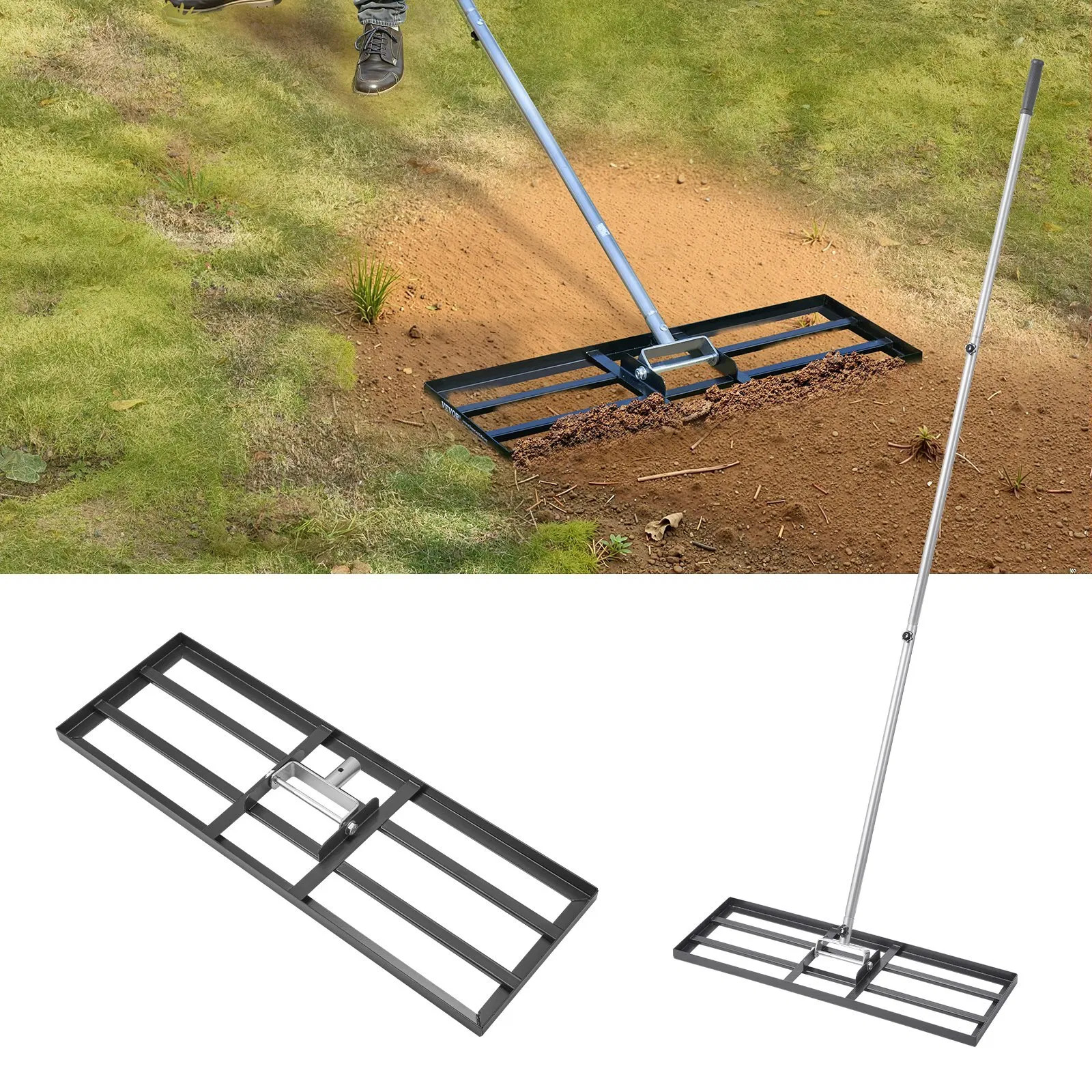 Lawn Leveling Rake, Lawn Leveler with 83.9 in Handle, 30x10 in Ground Plate, Ru