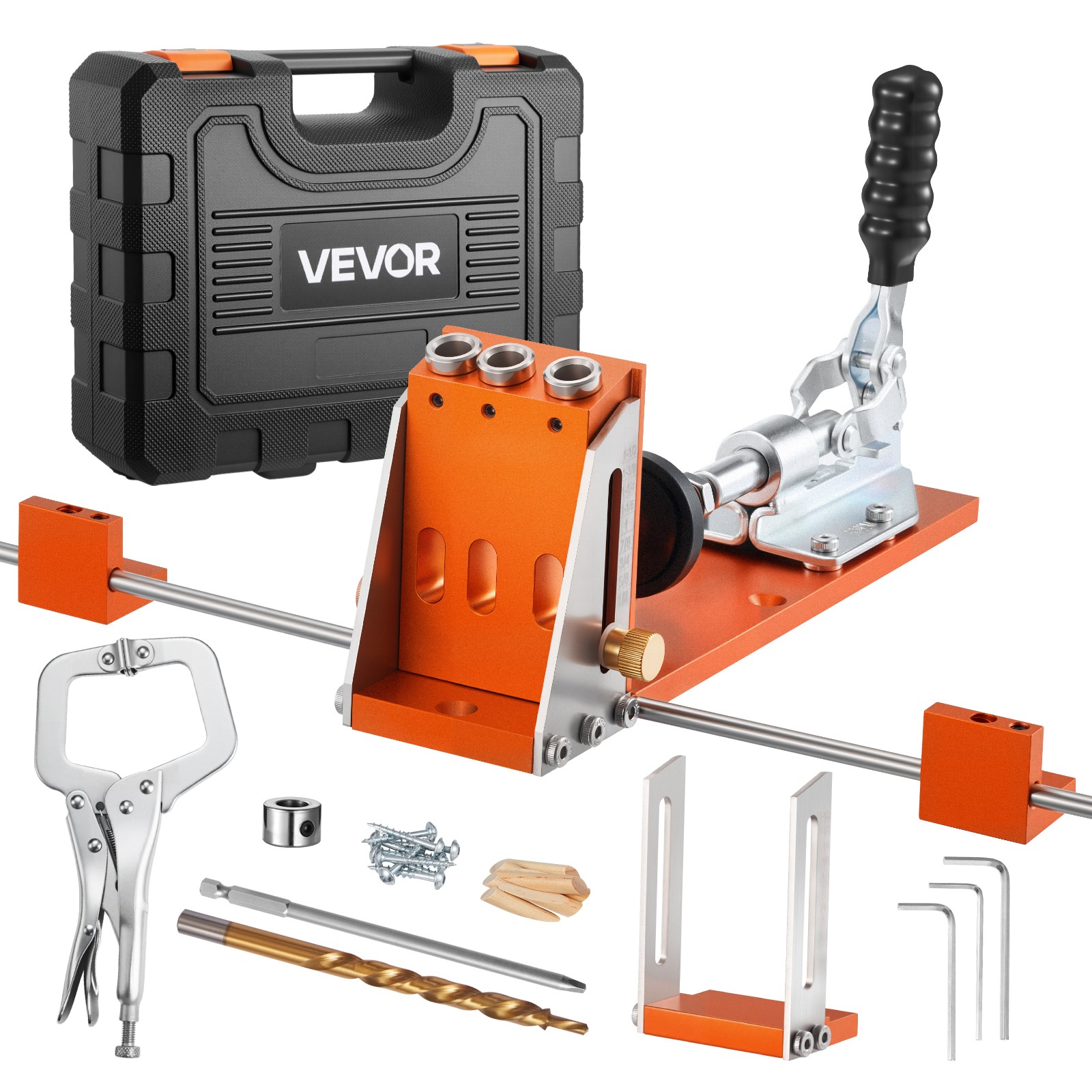 VEVOR Pocket Hole Jig Kit Jig Pocket Hole System 1/2 to 1-1/2 in Adjustable
