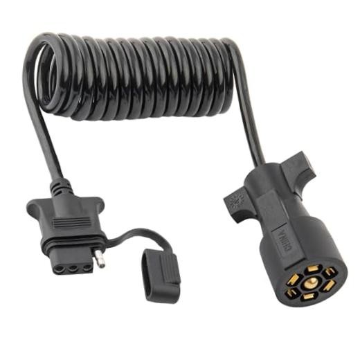 7 Way Blade to 4 Way Flat Trailer Adapter Coiled Wiring Harness 7.5ft Male 7