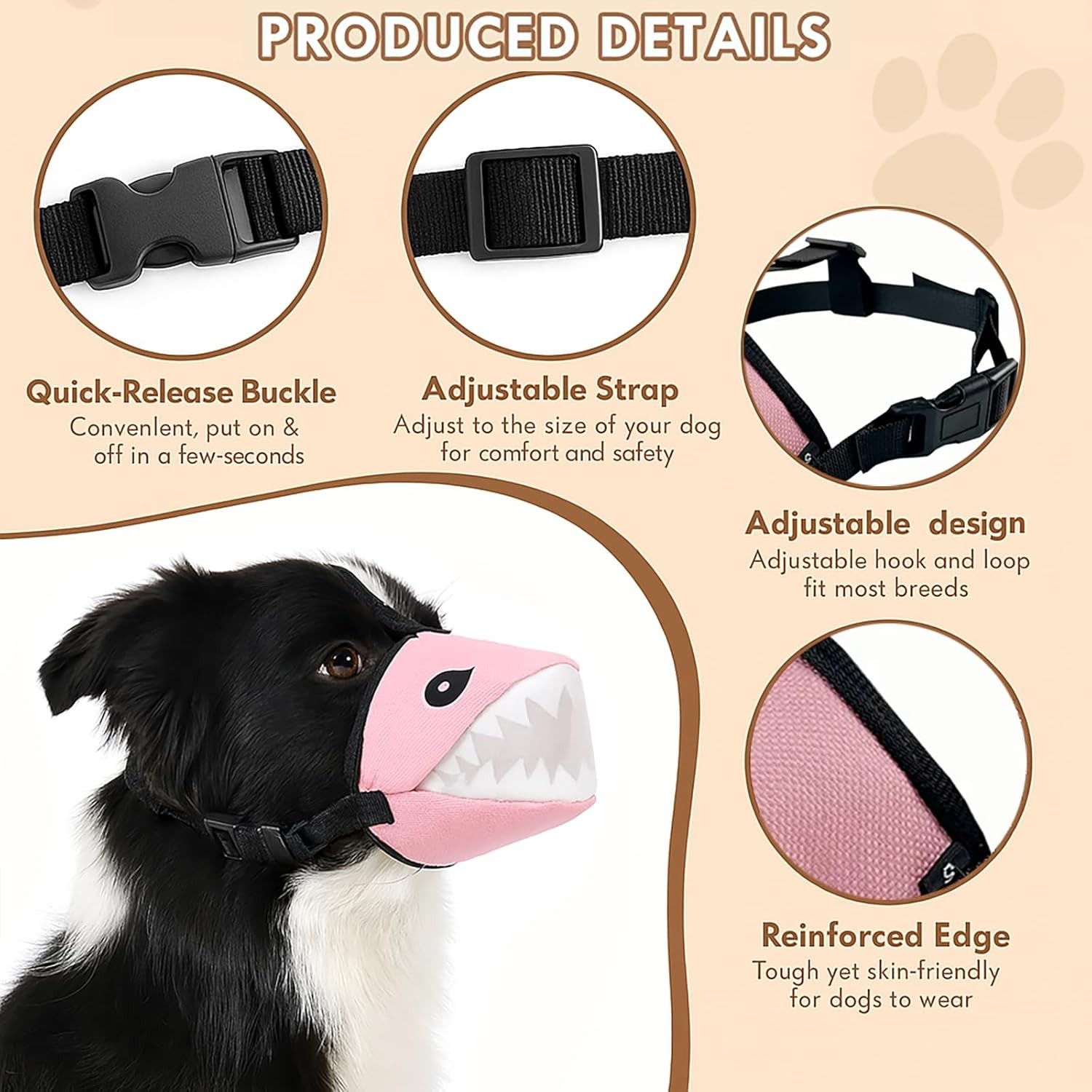 Colenumone Mesh Dog Muzzle Shark Design Adjustable No Biting Barking Chewing