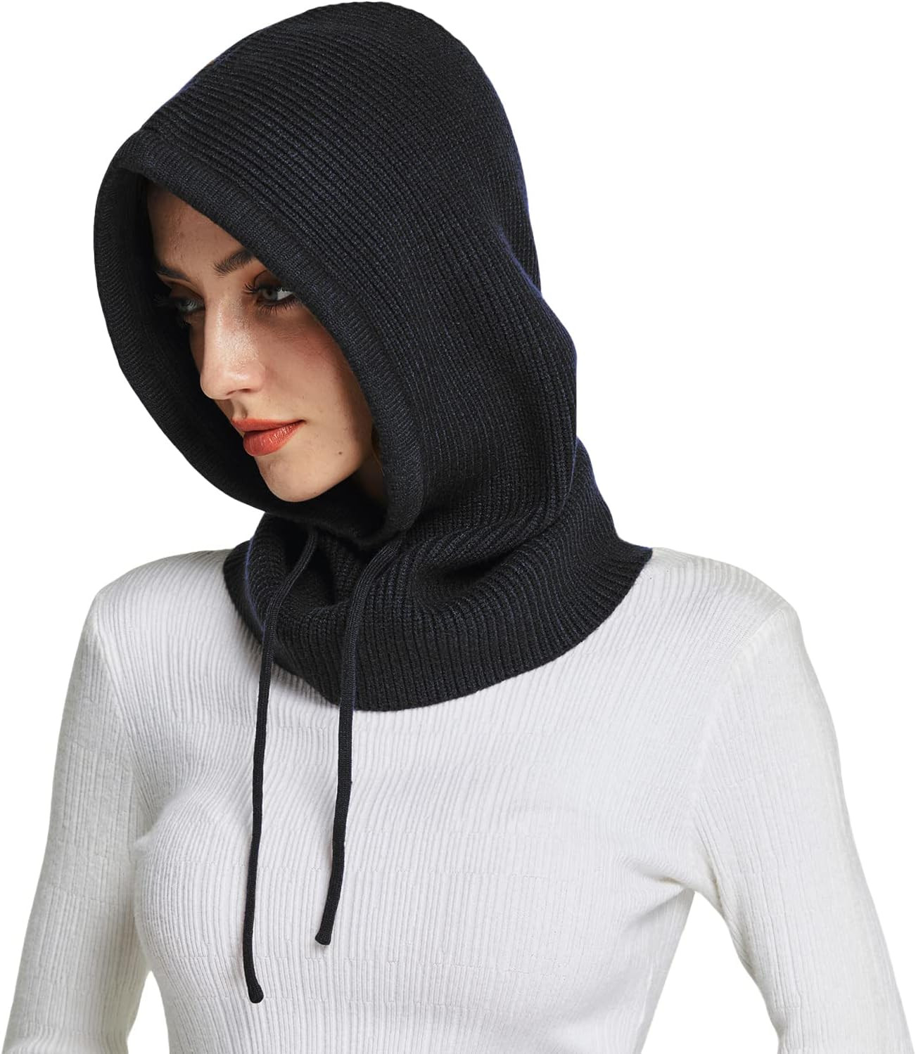Winter Hats for Women, Wool Blend Hooded Scarf Hat for Women Balaclava Knit Skul