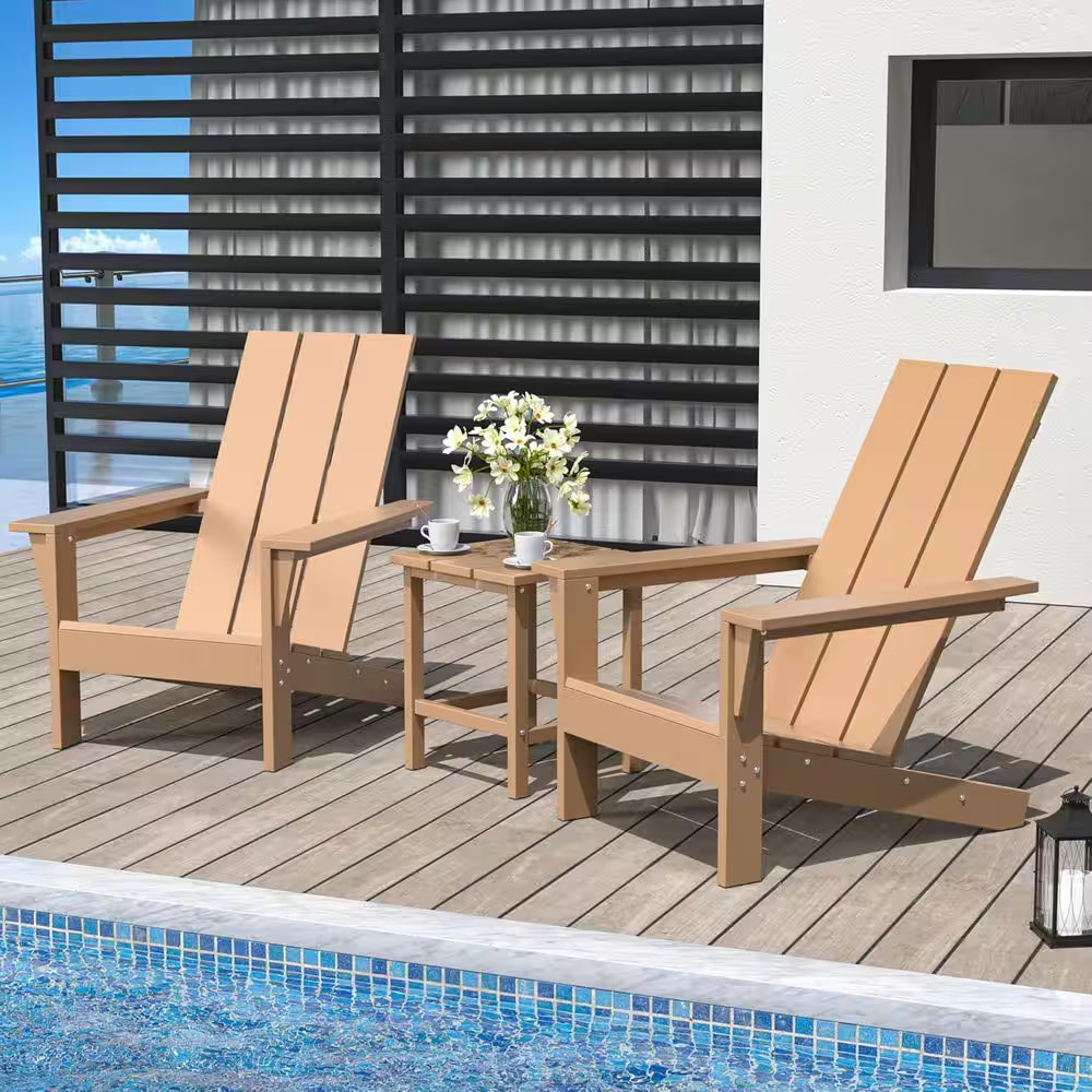 3-Piece Brown Weather Resistant Classic HDPE Poly Plastic Outdoor Adirondack Cha