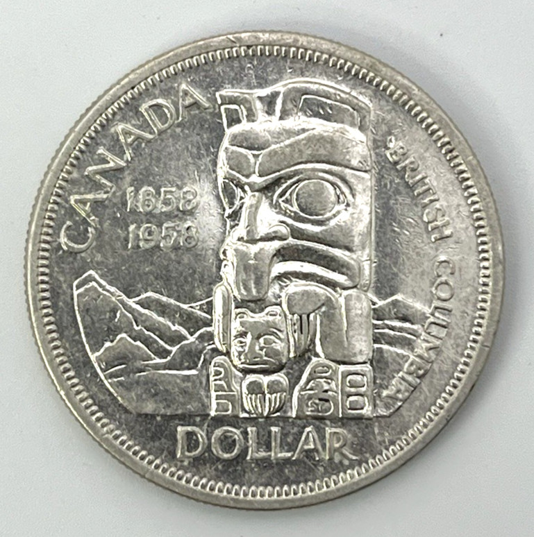 1958 Canada 80% Silver .800 Dollar Coin TOTEM HIGHER GRADE AU Canadian x0.6