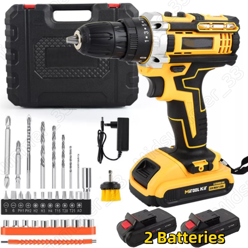 Cordless Brushless Impact Driver Hammer Drill Combo Kit with 2 Battery & Charger