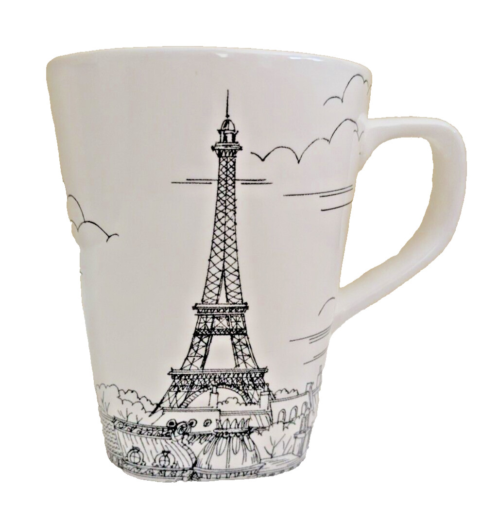 222 Fifth CITY SCENES Black & White Mug: PARIS• Effiel Tower •Porcelain| Retired